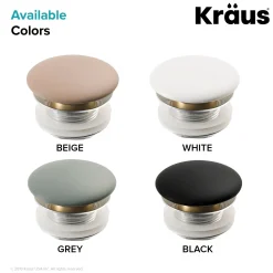 KRAUS Pop-Up Drain with Porcelain Ceramic Top for Bathroom Sink without Overflow, Gloss Black