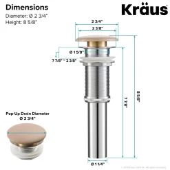 KRAUS Pop-Up Drain with Porcelain Ceramic Top for Bathroom Sink without Overflow, Gloss Black