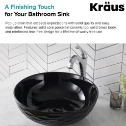 KRAUS Pop-Up Drain with Porcelain Ceramic Top for Bathroom Sink without Overflow, Gloss White