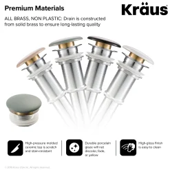 KRAUS Pop-Up Drain with Porcelain Ceramic Top for Bathroom Sink without Overflow, Gloss White