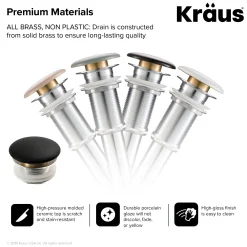 KRAUS Pop-Up Drain with Porcelain Ceramic Top for Bathroom Sink without Overflow, Gloss White