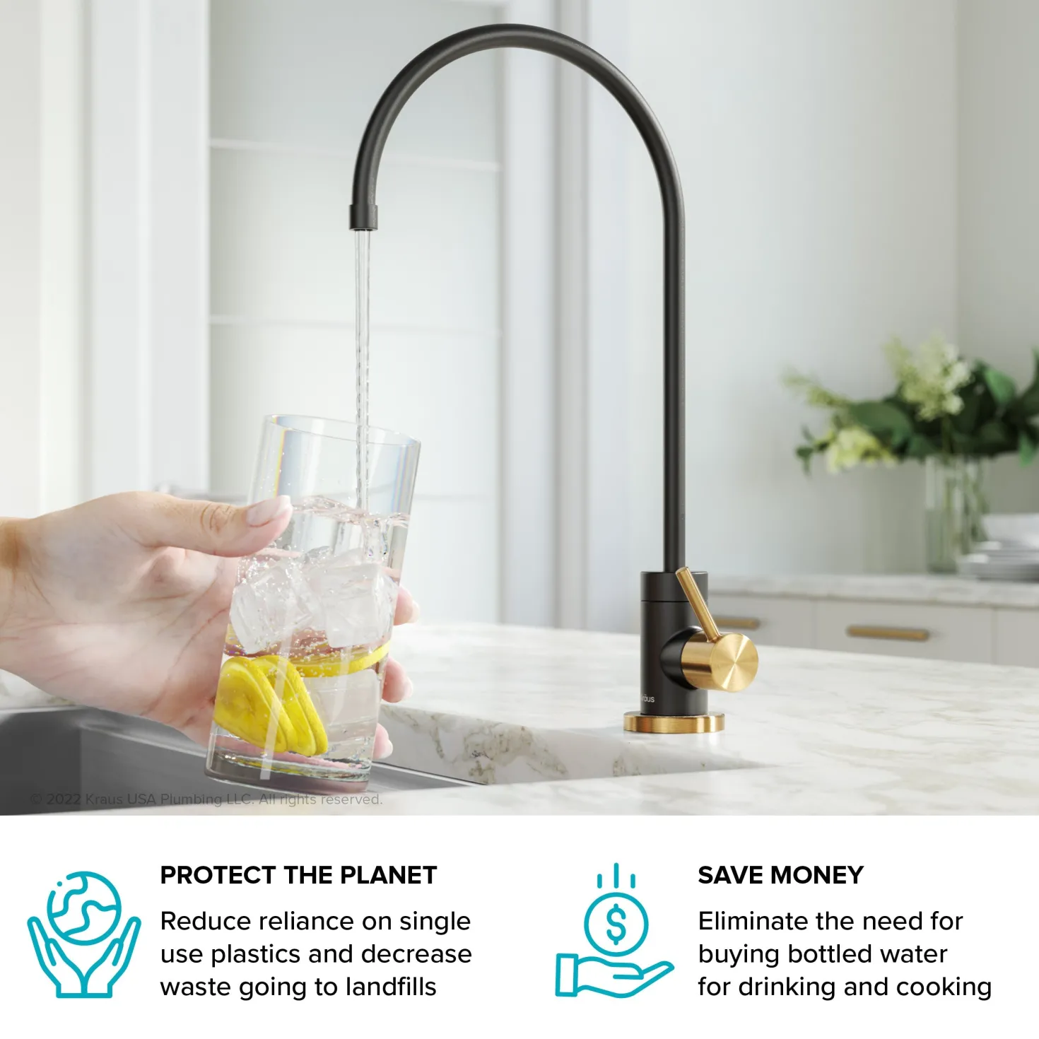 KRAUS Purita 100% Lead-Free Kitchen Water Filter Faucet in Black and Brushed Brass