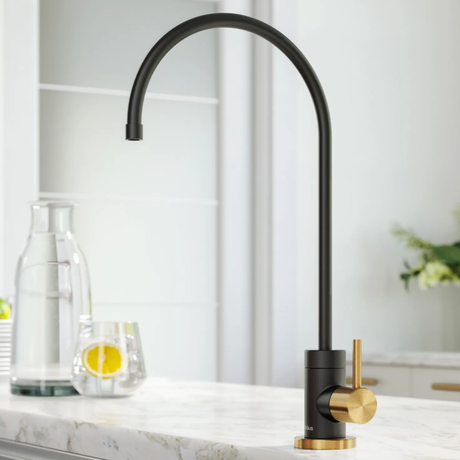 KRAUS Purita 100% Lead-Free Kitchen Water Filter Faucet in Black and Brushed Brass