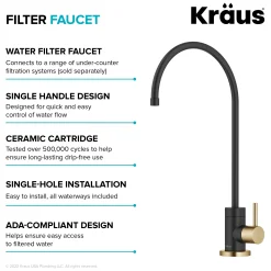 KRAUS Purita 100% Lead-Free Kitchen Water Filter Faucet in Black and Brushed Brass