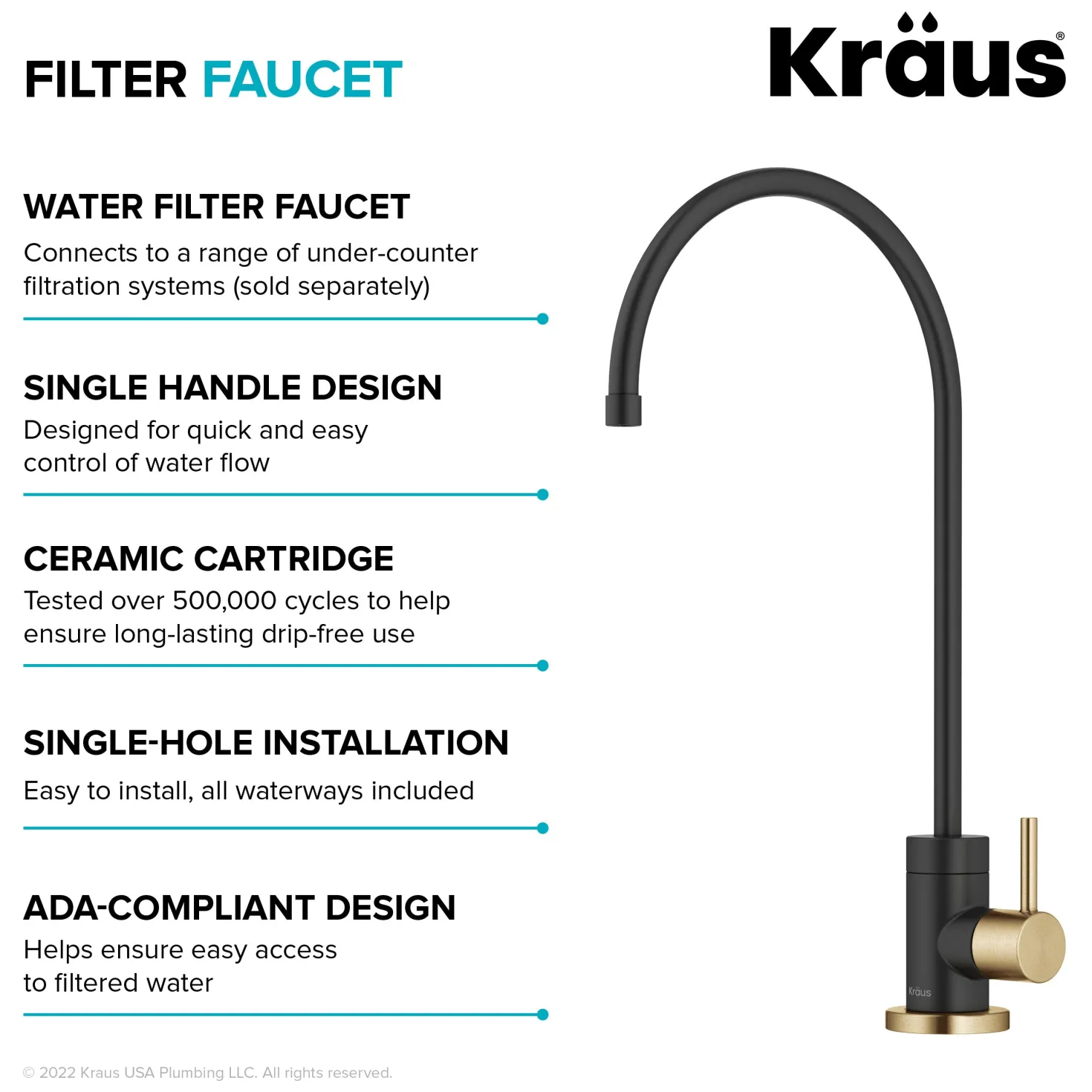 KRAUS Purita 100% Lead-Free Kitchen Water Filter Faucet in Black and Brushed Brass