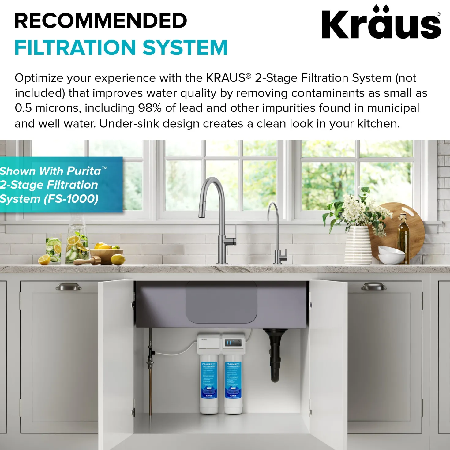 KRAUS Purita 100% Lead-Free Kitchen Water Filter Faucet in Black and Brushed Brass
