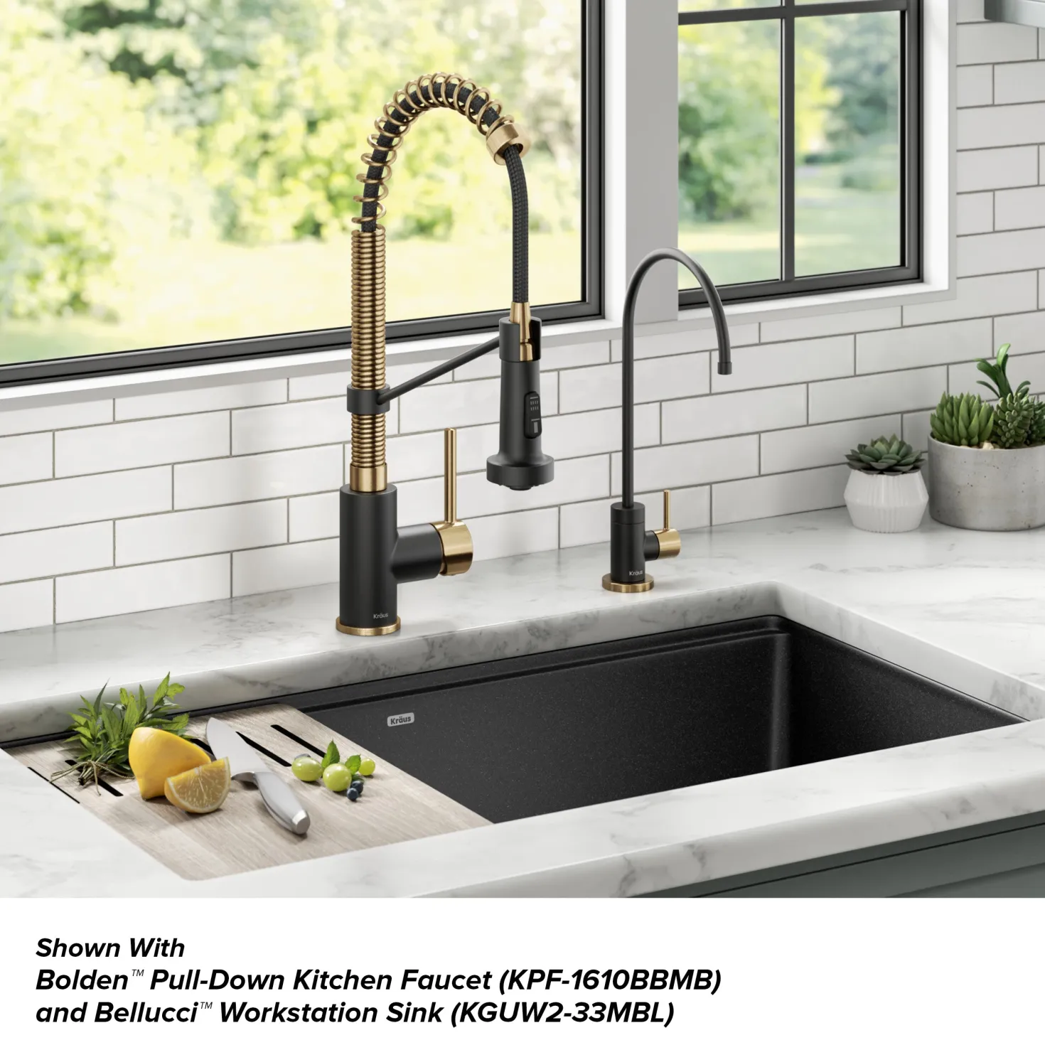 KRAUS Purita 100% Lead-Free Kitchen Water Filter Faucet in Black and Brushed Brass