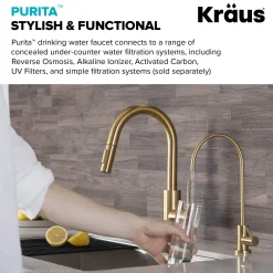 KRAUS Purita 100% Lead-Free Kitchen Water Filter Faucet in Brushed Brass