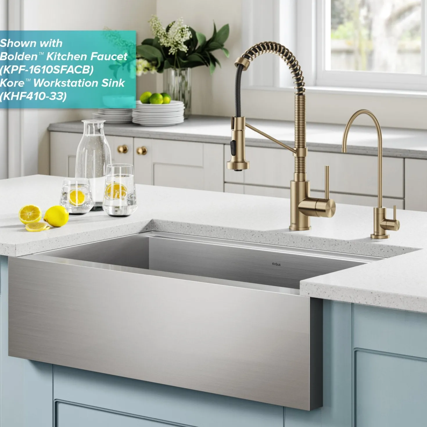 KRAUS Purita 100% Lead-Free Kitchen Water Filter Faucet in Spot Free Antique Champagne Bronze