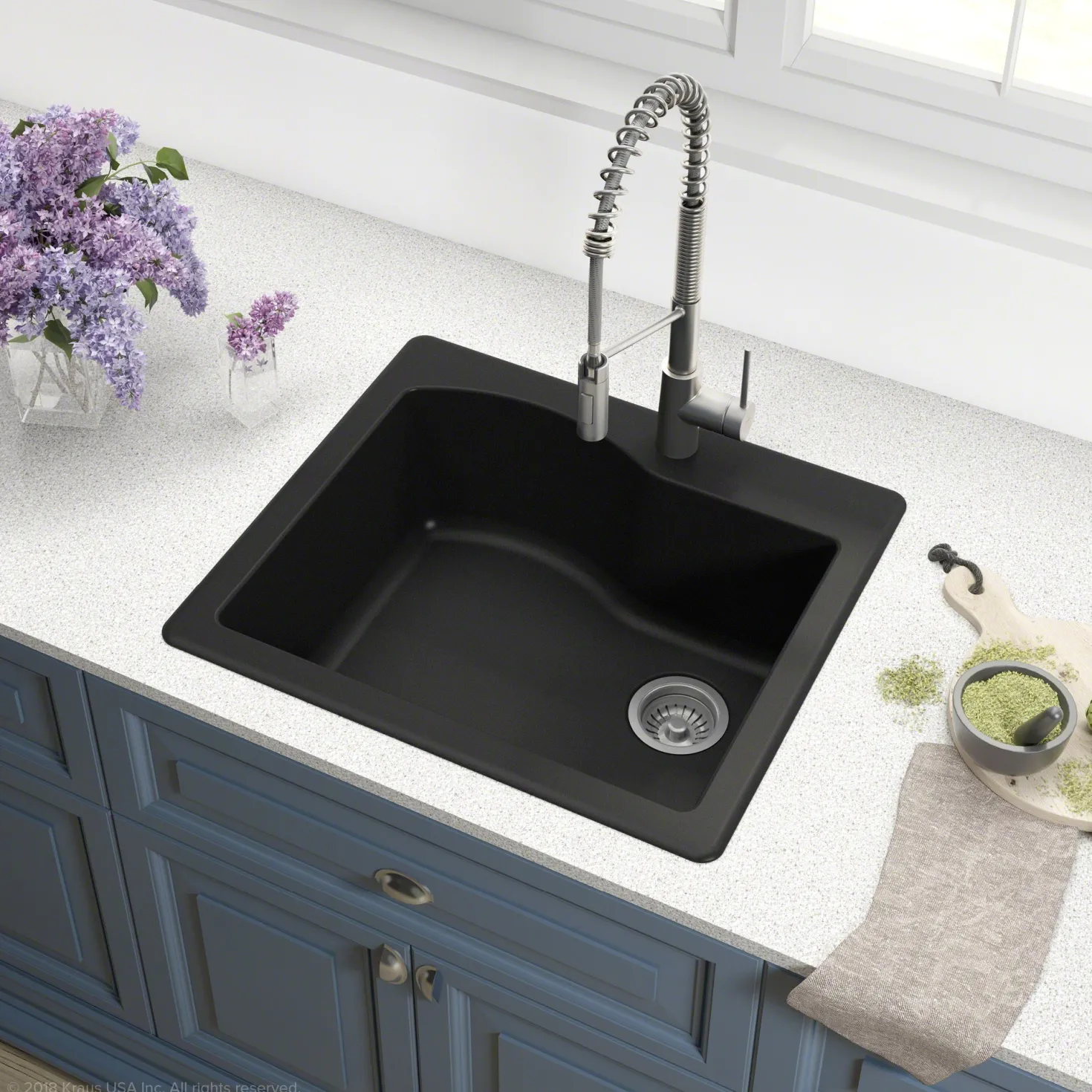 KRAUS Quarza 25" Dual Mount Composite Kitchen Sink and Strainer in Black