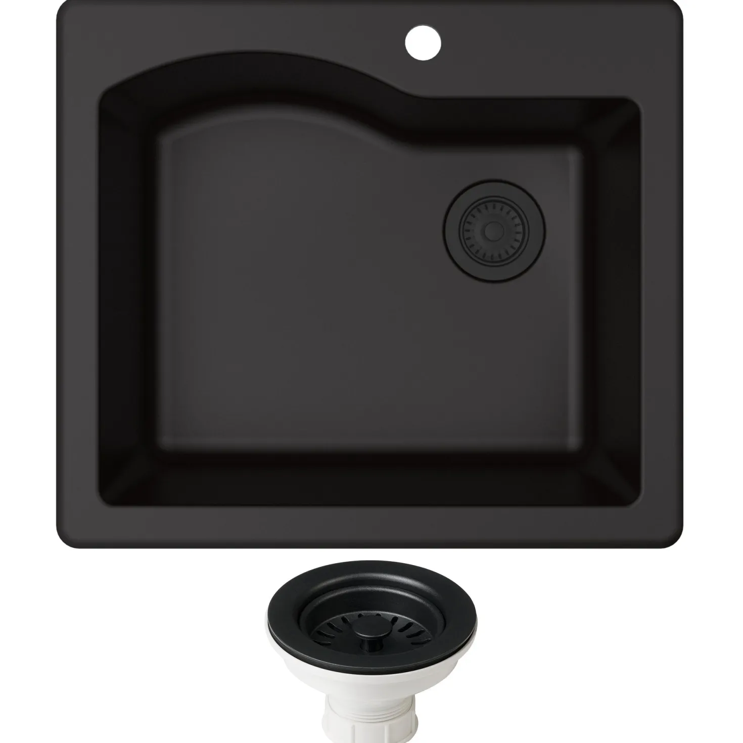 KRAUS Quarza 25" Dual Mount Composite Kitchen Sink and Strainer in Black