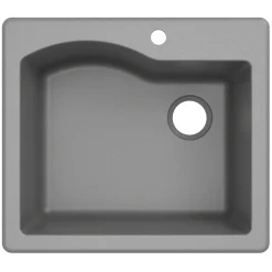 KRAUS Quarza 25" Dual Mount Single Bowl Granite Kitchen Sink in Grey