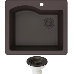 KRAUS Quarza 25" Dual Mount Single Bowl Granite Kitchen Sink in Brown