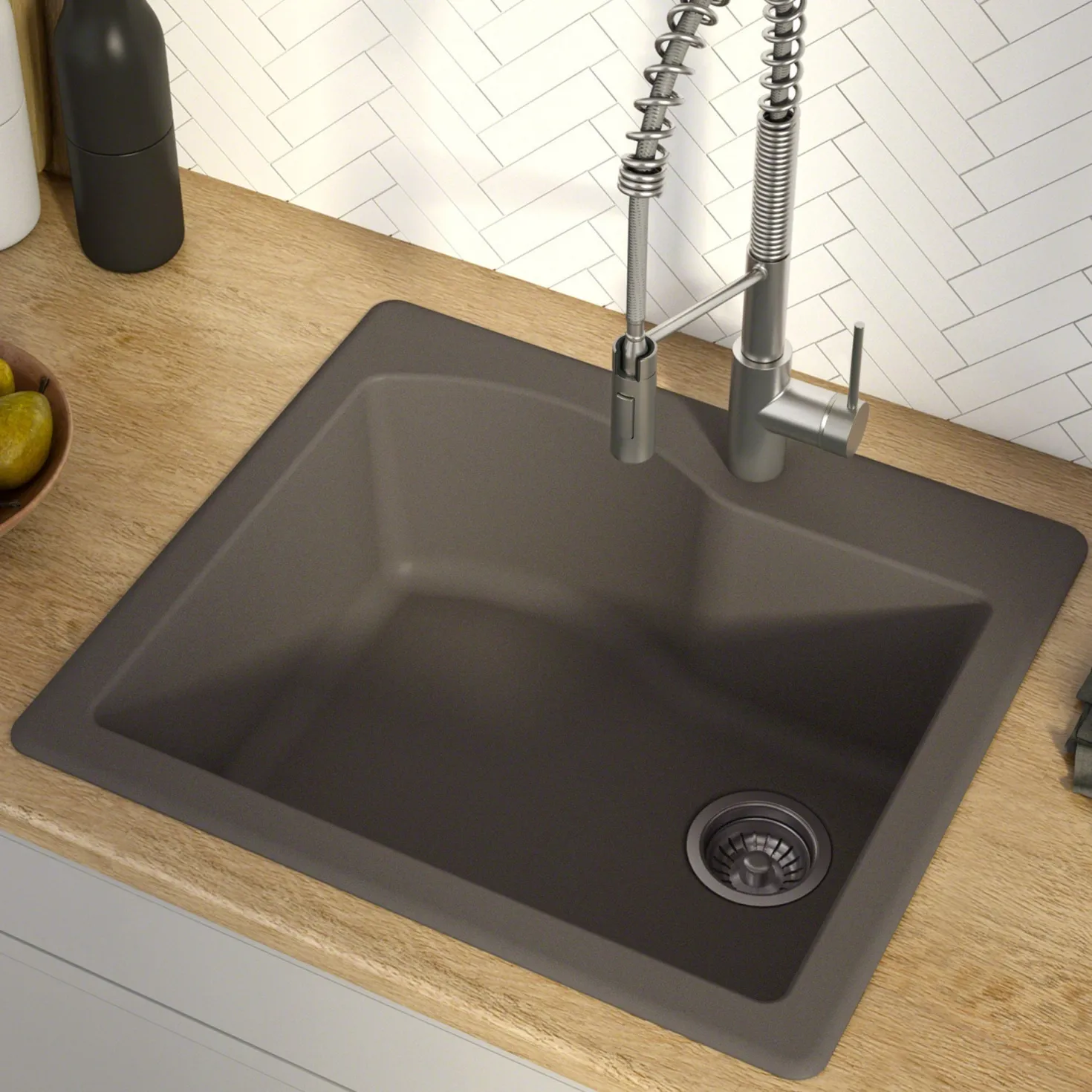 KRAUS Quarza 25" Dual Mount Single Bowl Granite Kitchen Sink in Brown