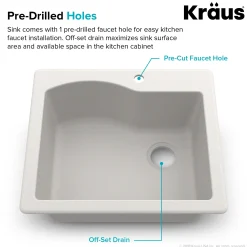 KRAUS Quarza 25" Dual Mount Single Bowl Granite Kitchen Sink in White