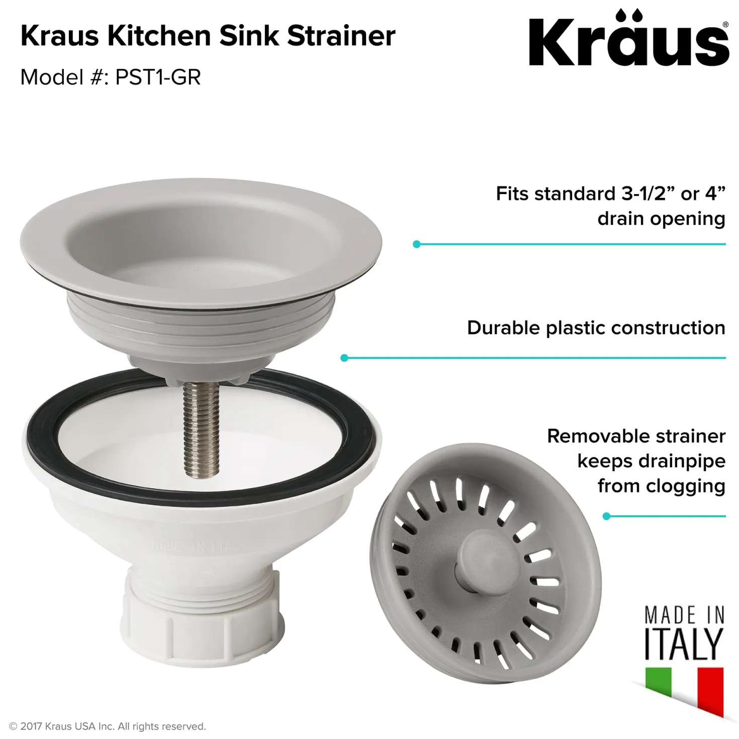 KRAUS Quarza 33" Grey Dual Mount 60/40 Double Bowl Granite Kitchen Sink