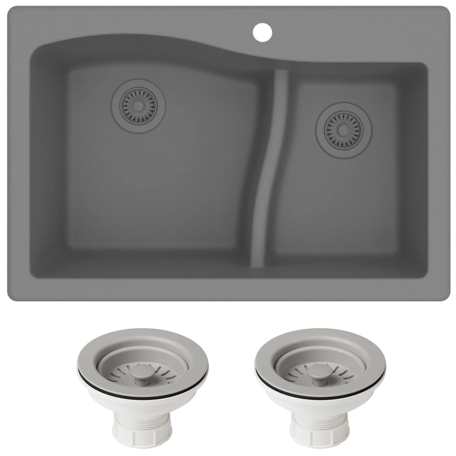 KRAUS Quarza 33" Grey Dual Mount 60/40 Double Bowl Granite Kitchen Sink