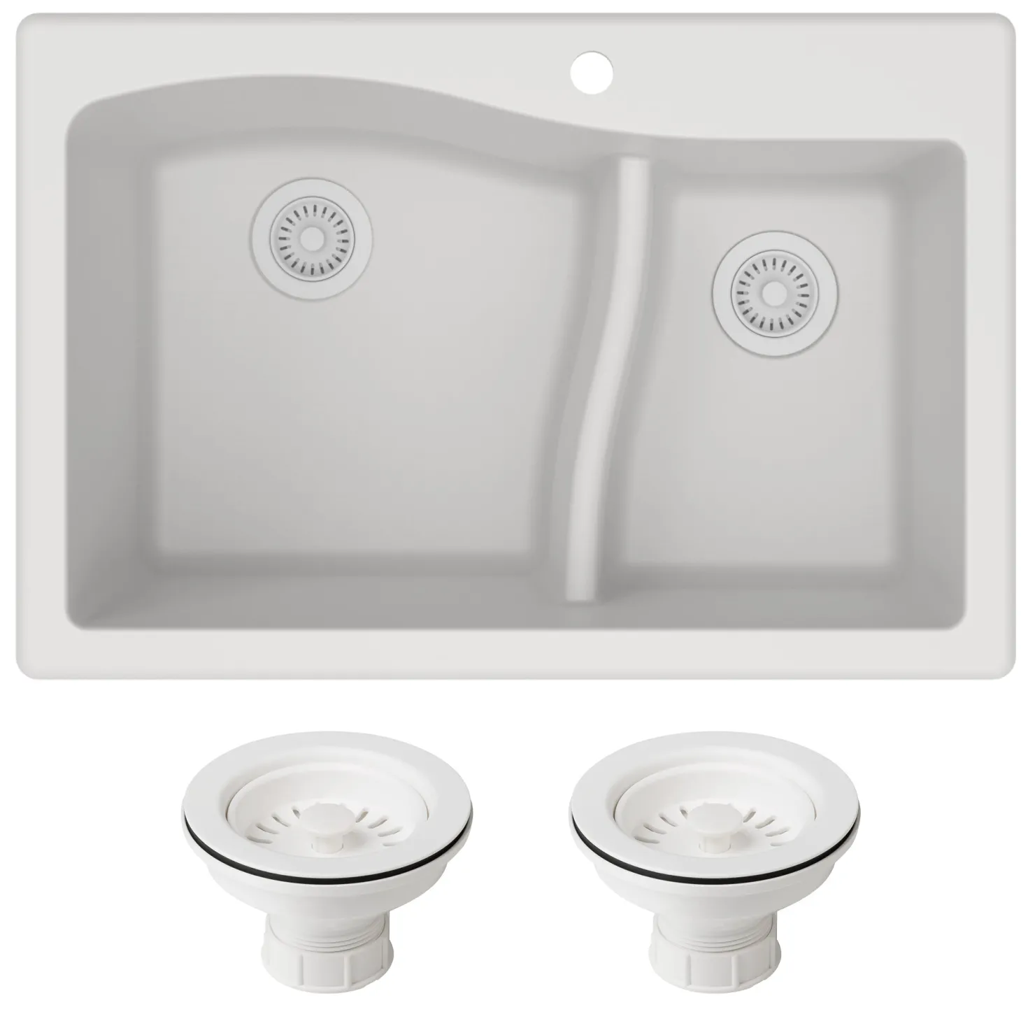 KRAUS Quarza 33" White Dual Mount 60/40 Double Bowl Granite Kitchen Sink