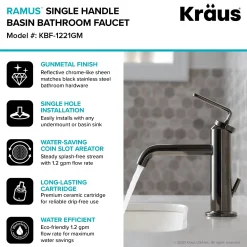 KRAUS Ramus Single Handle Bathroom Sink Faucet with Lift Rod Drain in Gunmetal - **Discontinued **