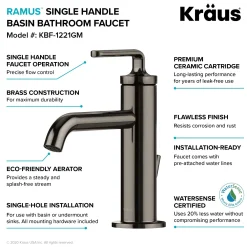 KRAUS Ramus Single Handle Bathroom Sink Faucet with Lift Rod Drain in Gunmetal - **Discontinued **