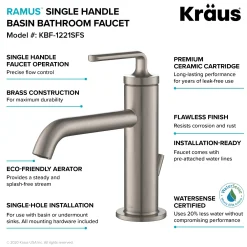 KRAUS Ramus Single Handle Bathroom Sink Faucet with Lift Rod Drain in Spot Free Stainless Steel