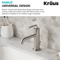 KRAUS Ramus Single Handle Bathroom Sink Faucet with Lift Rod Drain in Spot Free Stainless Steel