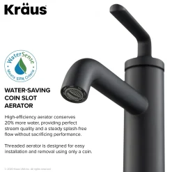 KRAUS Ramus Single Handle Bathroom Sink Faucet with Lift Rod Drain in Matte Black