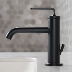 KRAUS Ramus Single Handle Bathroom Sink Faucet with Lift Rod Drain in Matte Black