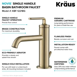 KRAUS Ramus Single Handle 2-Pack Bathroom Sink Faucet with Lift Rod Drain in Brushed Gold