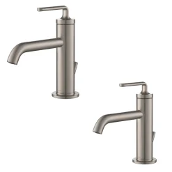 KRAUS Ramus Single Handle 2-Pack Bathroom Sink Faucet with Lift Rod Drain in Spot Free Stainless Steel