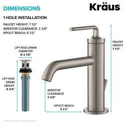 KRAUS Ramus Single Handle 2-Pack Bathroom Sink Faucet with Lift Rod Drain in Spot Free Stainless Steel