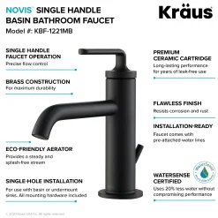 KRAUS Ramus Single Handle 2-Pack Bathroom Sink Faucet with Lift Rod Drain in Matte Black