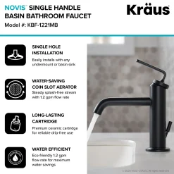 KRAUS Ramus Single Handle 2-Pack Bathroom Sink Faucet with Lift Rod Drain in Matte Black