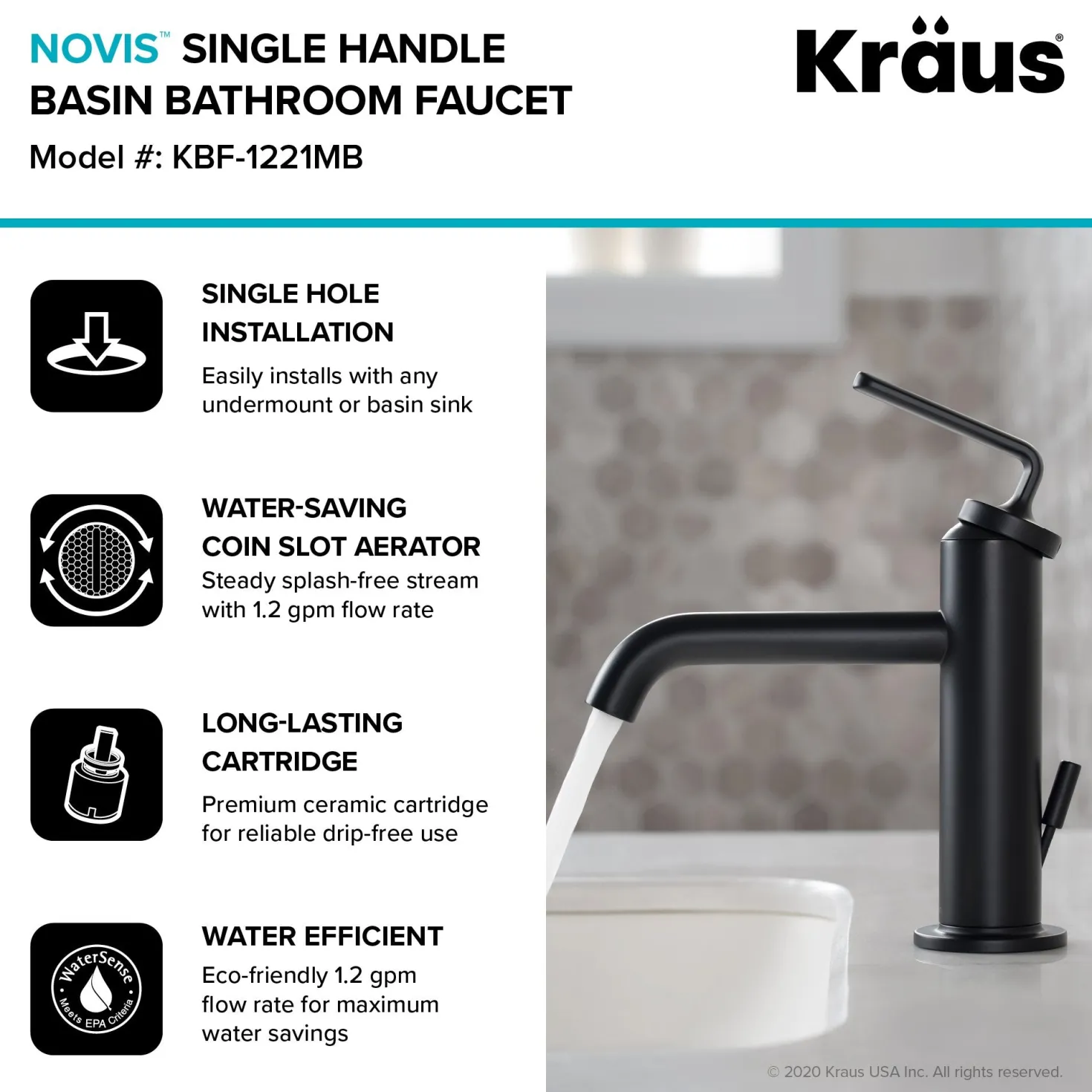 KRAUS Ramus Single Handle 2-Pack Bathroom Sink Faucet with Lift Rod Drain in Matte Black