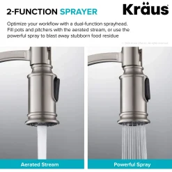 KRAUS Sellette Commercial Style Pull-Down Kitchen Faucet with Deck Plate and Soap Dispenser in Spot Free Stainless Steel
