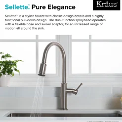 KRAUS Sellette Single Handle Pull Down Kitchen Faucet with Dual Function Sprayhead in Spot Free all-Brite Stainless Steel