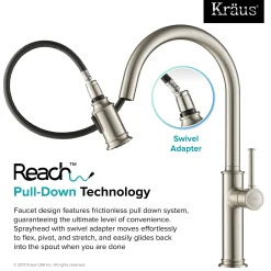 KRAUS Sellette Single Handle Pull Down Kitchen Faucet with Dual Function Sprayhead in Spot Free all-Brite Stainless Steel