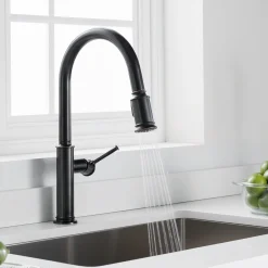 KRAUS Sellette Single Handle Pull Down Kitchen Faucet with Dual Function Sprayhead in Oil Rubbed Bronze