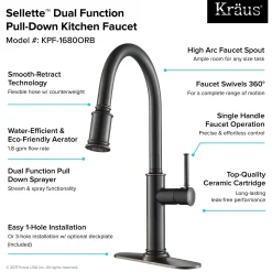 KRAUS Sellette Single Handle Pull Down Kitchen Faucet with Dual Function Sprayhead in Oil Rubbed Bronze