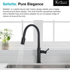 KRAUS Sellette Single Handle Pull Down Kitchen Faucet with Deck Plate and Soap Dispenser in Oil Rubbed Bronze
