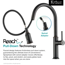 KRAUS Sellette Single Handle Pull Down Kitchen Faucet with Deck Plate and Soap Dispenser in Oil Rubbed Bronze