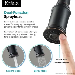 KRAUS Sellette Single Handle Pull Down Kitchen Faucet with Deck Plate and Soap Dispenser in Oil Rubbed Bronze