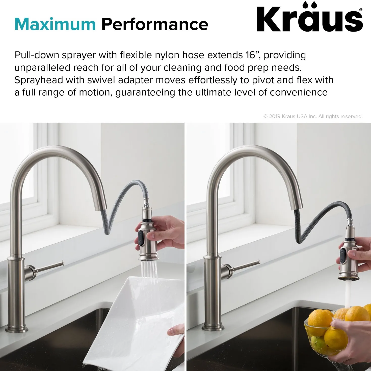 KRAUS Sellette Single Handle Pull Down Kitchen Faucet with Deck Plate and Soap Dispenser in Spot Free Stainless Steel