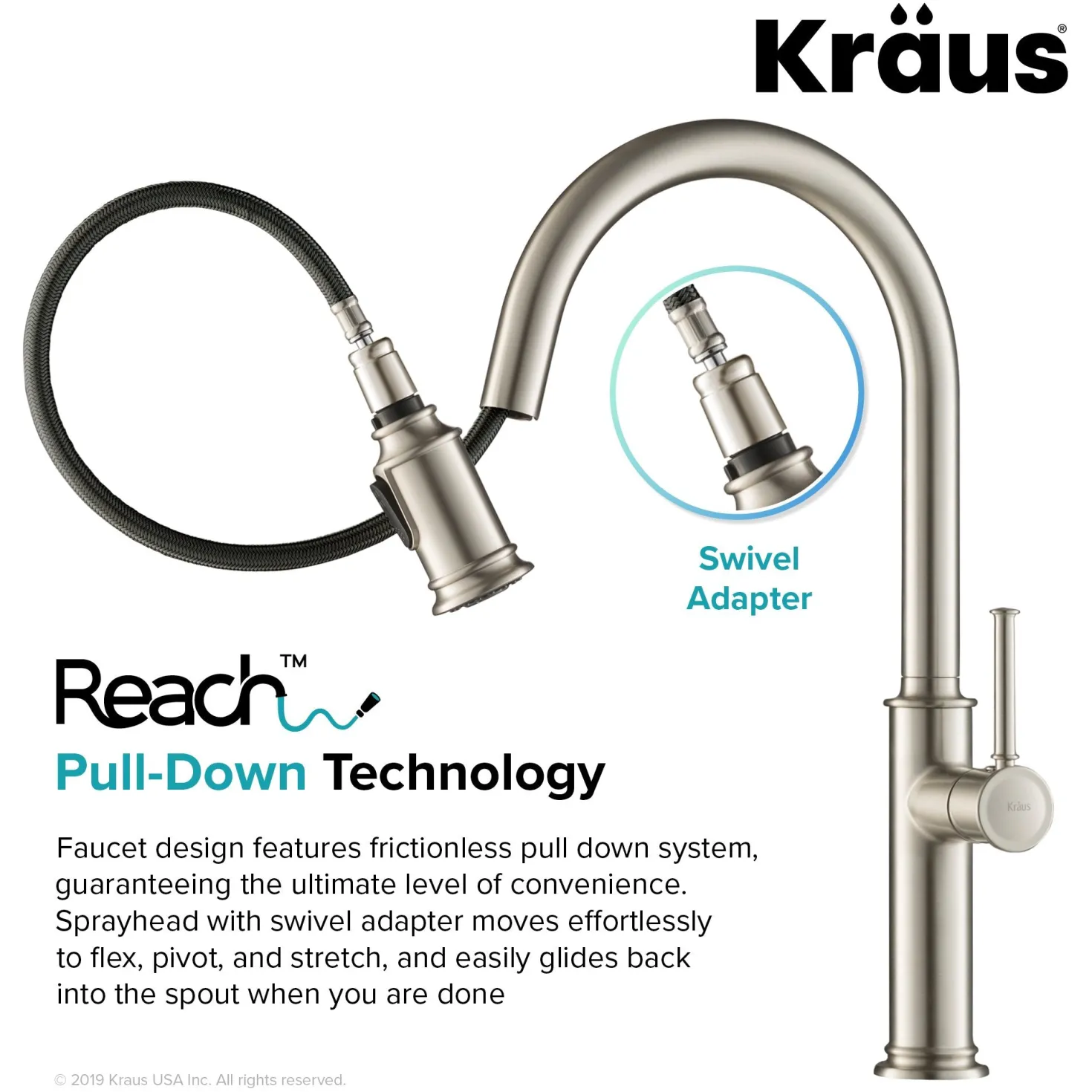 KRAUS Sellette Single Handle Pull Down Kitchen Faucet with Deck Plate and Soap Dispenser in Spot Free Stainless Steel