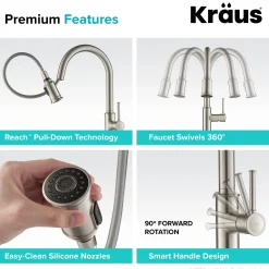 KRAUS Sellette Single Handle Pull Down Kitchen Faucet with Deck Plate and Soap Dispenser in Spot Free Stainless Steel