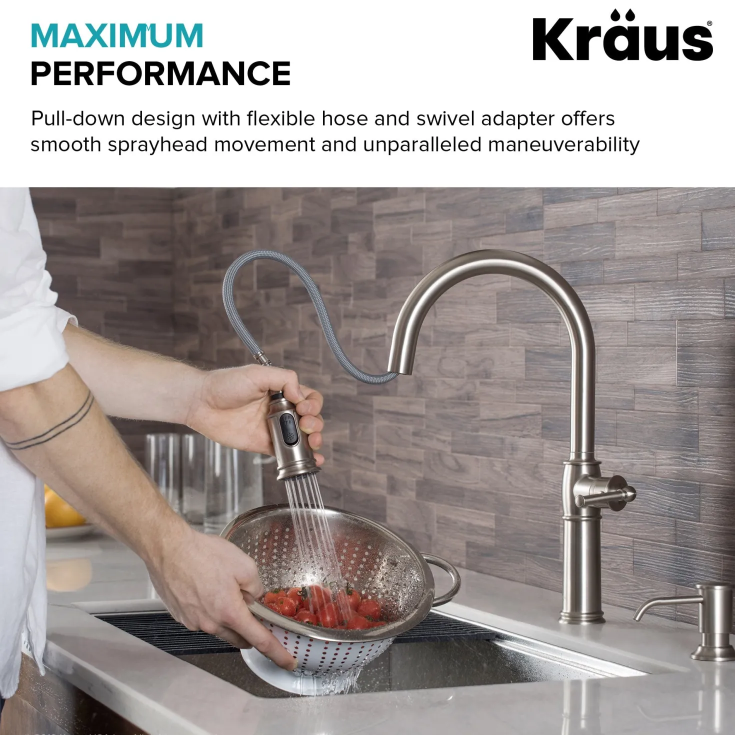 KRAUS Sellette Traditional Single Handle Pull-Down Kitchen Faucet with Soap Dispenser and Deck Plate in Spot Free Stainless Steel