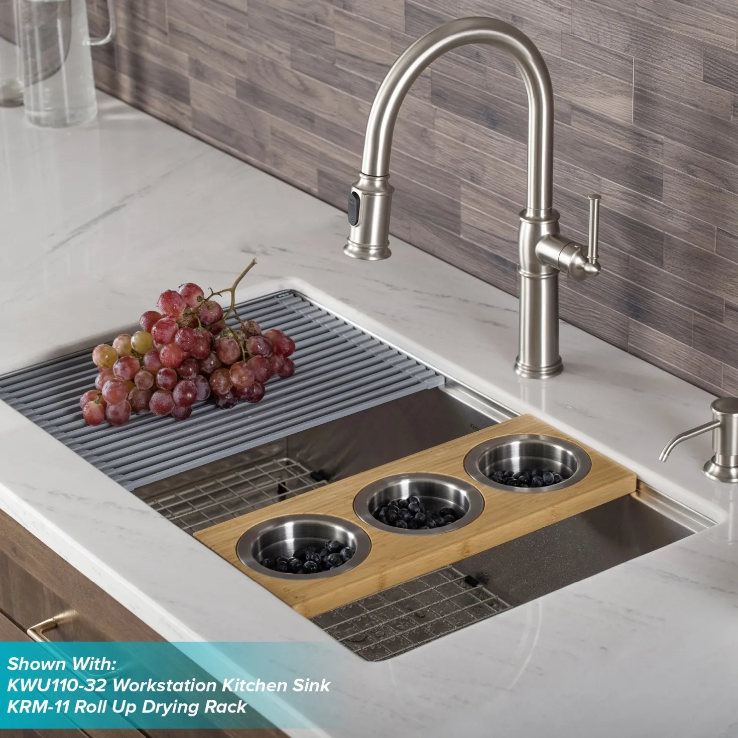 KRAUS Sellette Traditional Single Handle Pull-Down Kitchen Faucet with Soap Dispenser and Deck Plate in Spot Free Stainless Steel