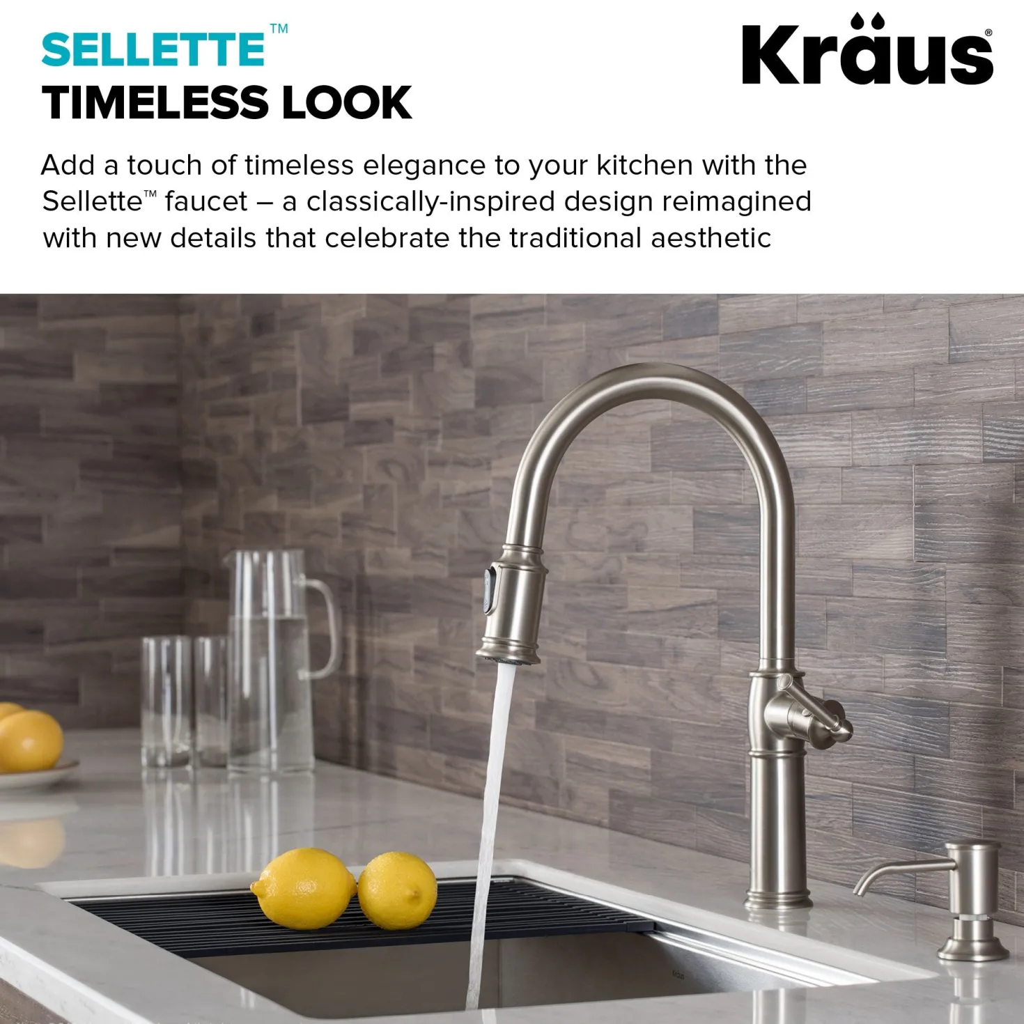 KRAUS Sellette Traditional Single Handle Pull-Down Kitchen Faucet with Soap Dispenser and Deck Plate in Spot Free Stainless Steel