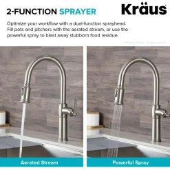 KRAUS Sellette Traditional Single Handle Pull-Down Kitchen Faucet with Soap Dispenser and Deck Plate in Spot Free Stainless Steel