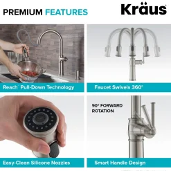 KRAUS Sellette Traditional Single Handle Pull-Down Kitchen Faucet with Soap Dispenser and Deck Plate in Spot Free Stainless Steel